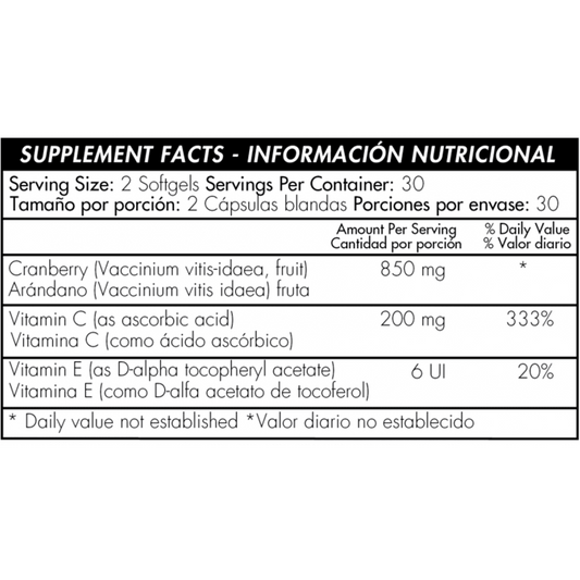 Mega Cranberry Con Vitaminas C y E x 60 softgels - Artemisa Productos Naturales