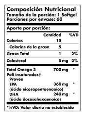 Omega 3 700 mg EPA & DHA x 60 softgels - Artemisa Productos Naturales