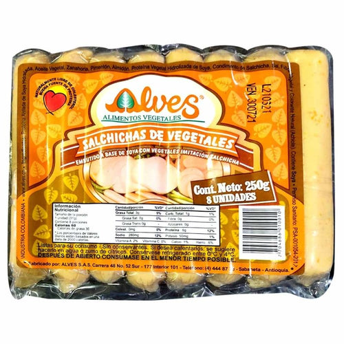 Salchichas de vegetales 8 unidades x 250 gr.