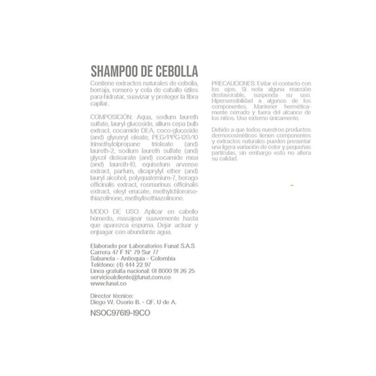 Shampoo de cebolla x 430 gr - Artemisa Productos Naturales