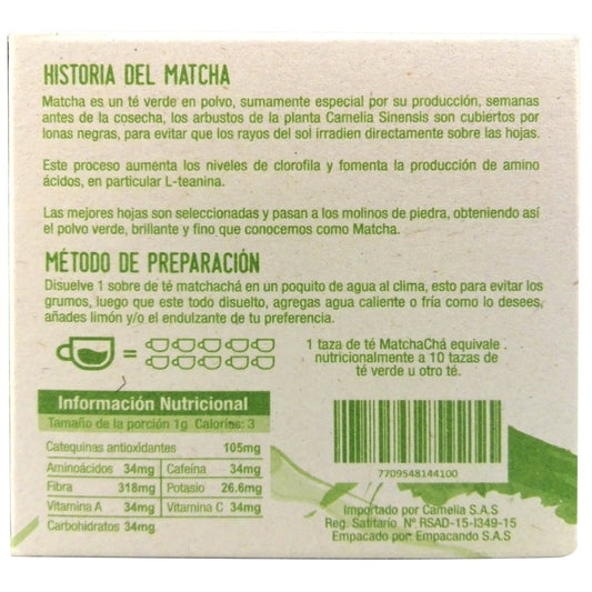 Té Matcha x 18 gr. con Antioxidantes + Vitaminas A y C + Fibra + Potasio + Aminoácidos + Carbohidratos. - Artemisa Productos Naturales