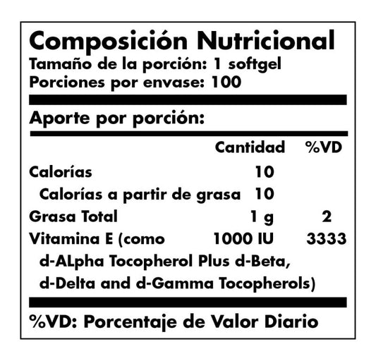 Vitamin E 1000 x 100 softgels - Artemisa Productos Naturales