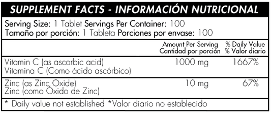 Vitamina C 1000 con zinc mg x 100 tabletas - Artemisa Productos Naturales