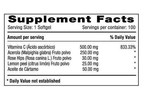 Vitamina C 500 mg + acerola 250 mg + Rose Hips x 100 softgels - Artemisa Productos Naturales