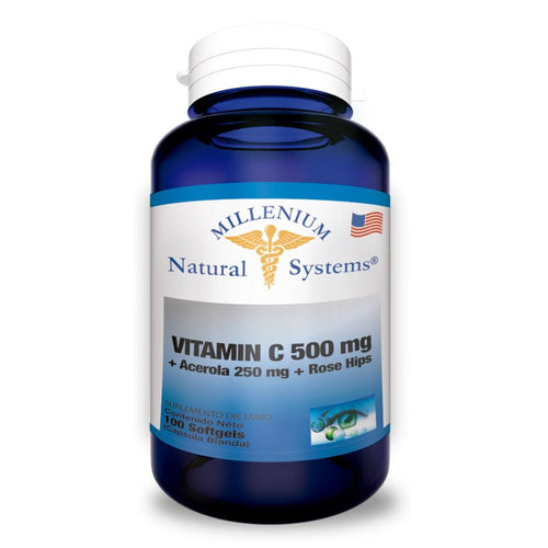 Vitamina C 500 mg + acerola 250 mg + Rose Hips x 100 softgels