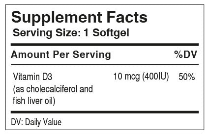 Vitamina D3 400 IU x 100 softgels - Artemisa Productos Naturales